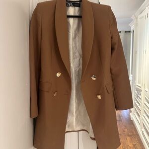 Zara Women's Tan Double-Breasted Blazer